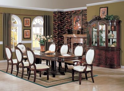 Dark Cherry Finish Formal Dining Room With Pedestal Legs