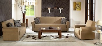 Dark Beige Microfiber Modern Storage Sleeper Sofa Bed w/Options [IKSB-ELITA-Rainbow Dark Beige]