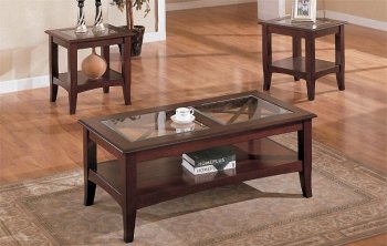 Dark Cherry Stylish 3PC Coffee Table Set w/Glass Tops [PXCT-F3075]