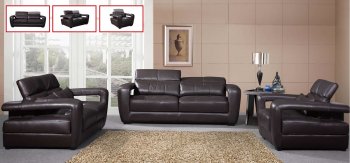 Brown Full Leather Contemporary Sofa w/Adjustable Headrests [EFS-9049 Brown]