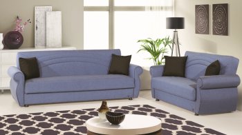 Rain Sofa Bed & Loveseat Set in Blue Fabric by Rain w/Options [RNSB-Rain Blue]