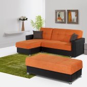 Lego Sectional Sofa Convertible in Orange Microfiber by Rain