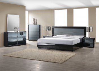 Venice 5Pc Bedroom Set in High Gloss Black & Mirror by Chintaly [CYBS-Venice]