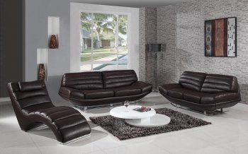 Espresso Leather Modern 3Pc Sofa Loveseat & Chaise Set [VGS-3979-Espresso]