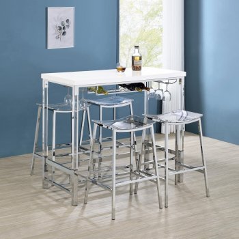 Norcrest Bar Set 5Pc 182101 White & Chrome by Coaster [CRBA-182101 Norcrest]