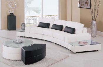 White Leather 5Pc Modern Sectional Sofa W/Glass Top End Tables [GFSS-F282 White]