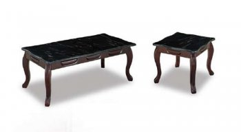 Dark Cherry Finish Coffee Table w/Black Faux Marble Top [GFCT-9110-Black]