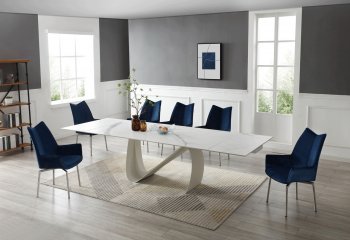 9087 Dining Table White by ESF w/Optional 1218 Navy Blue Chairs [EFDS-9087-White 1218-Navy]