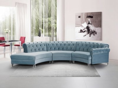 Anabella Sectional Sofa 697 3Pc Sky Blue Velvet Fabric -Meridian