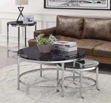 Virlana Coffee Table 3Pc Set 82475 in Black & Chrome by Acme