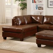 Brown Bonded Leather Modern Sectional Sofa w/Tufted Seats