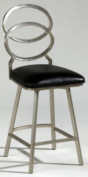 Nickel Plated Base & Black Seat Set of 2 Modern Swivel Barstools [CYBA-0731-BS]