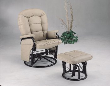 Bone Leatherette Deluxe Swivel Glider Recliner w/Ottoman [CRRC-371-7046]