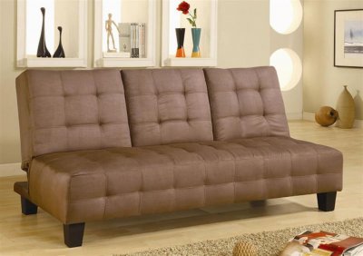 Modern Convertible Sofa Bed W/Pull Down Tray In Brown Microfiber