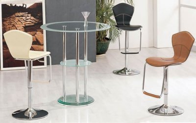 Bar Set With Glass Top, Metal Base and Frosted Glass Shelf