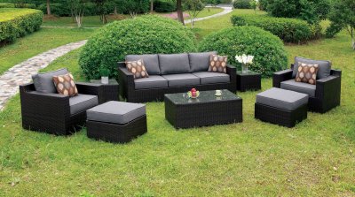 Helina Outdoor Patio Sofa CM-OS1827 8Pc Set in Gray Fabric