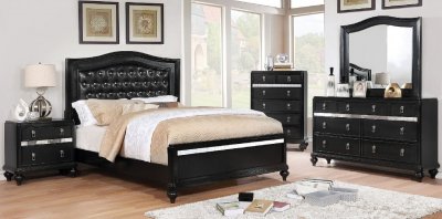 Ariston Bedroom CM7171BK w/Padded Headboard in Black w/Options