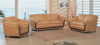 Elegant Living Room Set with Tan Leather Upholstery [GFS-682]