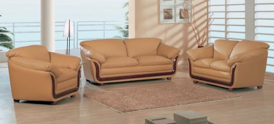 Elegant Living Room Set with Tan Leather Upholstery