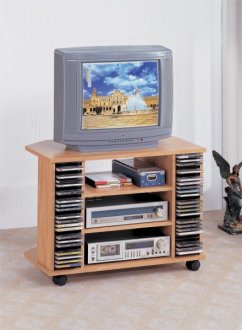 Oak Wood Finish Contemporary Corner TV Cart w/Casters