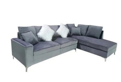 LCL-019 Sectional Sofa in Gray Velvet