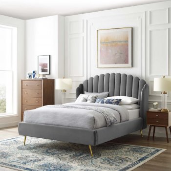 Lana Upholstered Platform Queen Bed in Gray Velvet by Modway [MWB-MOD-6282-GRY Lana]