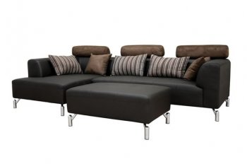 Black Leather Modern Sectional Sofa Set w/Microfiber Headrests [WISS-587-M9812]