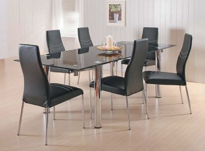 Contemporary Dinette Set With Extendable Dark Glass Top