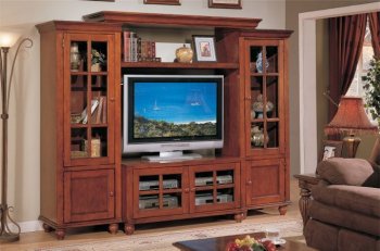 Merlot Oak Classic Entertainment Center w/Storage Cabinets [PXTV-F4475]