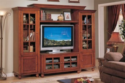 Merlot Oak Classic Entertainment Center w/Storage Cabinets