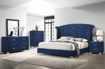 Melody Bedroom 5Pc Set 223371 in Blue Velvet by Coaster [CRBS-223371-Melody]