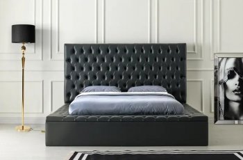 Landmark Upholstered Bed B301 in Black Vinyl [SFMAB-B301 Landmark Black]