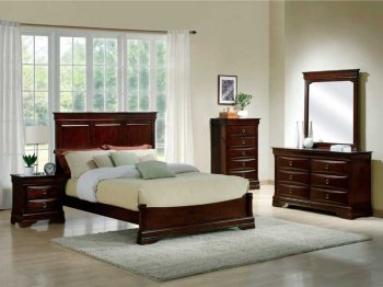 Warm Cherry Finish Contemporary Bedroom w/Optional Items [HEBS-537-Grand Hill]