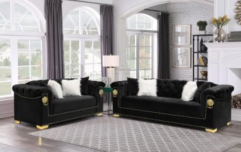 LCL-005 Sofa & Loveseat Set in Black Velvet & Gold [BDS-LCL-005 Gold Black]