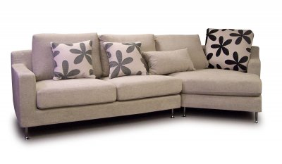 Light Beige Fabric Modern Sectional Sofa w/Metal Legs