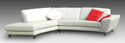 White Full Leather Modern Sectional Sofa w/Chrome Metal Legs