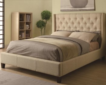 Owen 300332 Upholstered Bed in Tan Fabric by Coaster [CRB-300332 Owen]