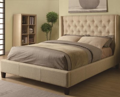 Owen 300332 Upholstered Bed in Tan Fabric by Coaster