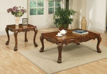 Cherry Finish Dresden Coffee Table 3Pc Set w/Carved Details [AMCT-12165 Dresden]