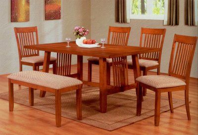 Oak Finish Modern Casual Dining Table w/Optional Chairs & Bench