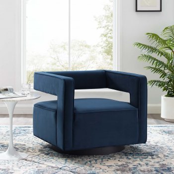 Booth Swivel Accent Chair in Midnight Blue Velvet by Modway [MWAC-3948 Booth Midnight Blue]