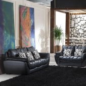 Black Full Italian Leather Contemporary 3PC Living Room Set