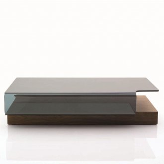 Brown Base & Contoured Glass Top Modern Coffee Table