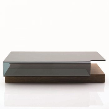 Brown Base & Contoured Glass Top Modern Coffee Table [CVCT-Cruz]