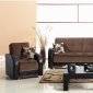 Utica Sofa Bed in Dark Brown Fabric & Black Vinyl w/Options