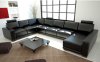 Black Leather Modern Sectional Sofa w/Wooden Legs