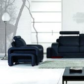 Black Leather 3Pc Modern Living Room Set w/Footrests