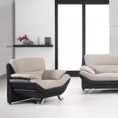 Black & Grey Two-Tone Bonded Leather Modern 3Pc Sofa Set