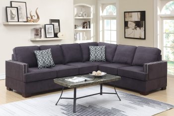 F6597 Reversible Sectional Sofa in Ebony Microfiber by Poundex [PXSS-F6597 Ebony]