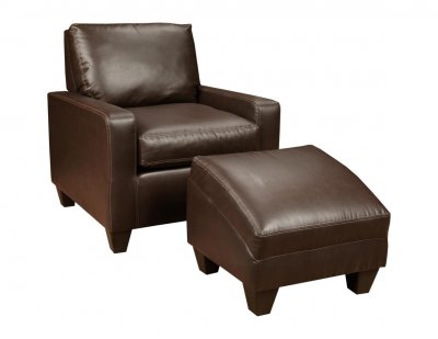 Chocolate Bonded Leather Modern Chair & Ottoman Set